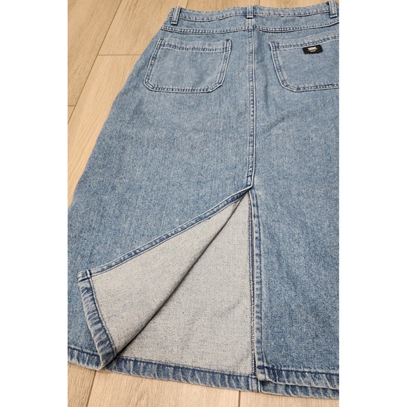 Vans Womens Denim Blue Jean Midi Skirt A-Line Carpenter Pocket back Slit Size 27 - Picture 8 of 9